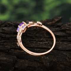 1 Carat Oval Cut Amethyst Nature Inspired Engagement Ring