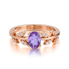 1 Carat Oval Cut Amethyst Nature Inspired Engagement Ring