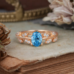1 Carat Oval Cut Aquamarine Nature Inspired Engagement Ring