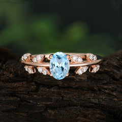 1 Carat Oval Cut Aquamarine Nature Inspired Engagement Ring