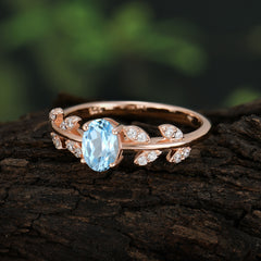 1 Carat Oval Cut Aquamarine Nature Inspired Engagement Ring