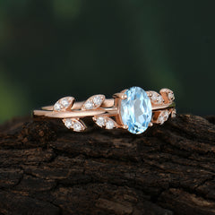 1 Carat Oval Cut Aquamarine Nature Inspired Engagement Ring