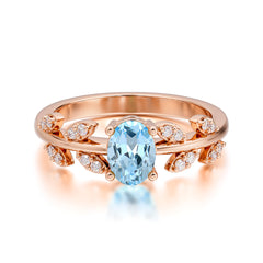 1 Carat Oval Cut Aquamarine Nature Inspired Engagement Ring