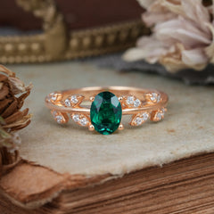 1 Carat Oval Cut Emerald Nature Inspired Engagement Ring