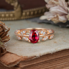 1 Carat Oval Cut 4 Prong Ruby Nature Inspired Engagement Ring
