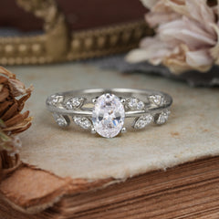 1 Carat Oval Cut 4 Prong Moissanite Nature Inspired Engagement Ring