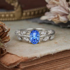 1 Carat Oval Cut 4 Prong Sapphire Nature Inspired Engagement Ring