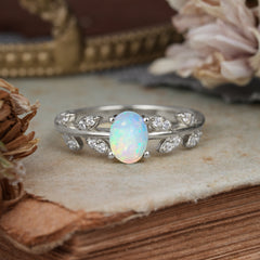 1 Carat Oval Cut 4 Prong Opal Nature Inspired Engagement Ring