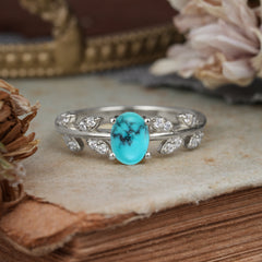 1 Carat Oval Cut 4 Prong Turquoise Nature Inspired Engagement Ring