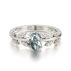 1 Carat Oval Cut Moss Agate Nature Inspired Engagement Ring