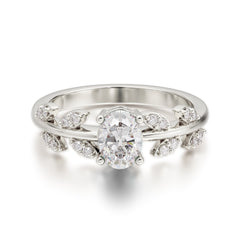 1 Carat Oval Cut Moissanite Nature Inspired Engagement Ring