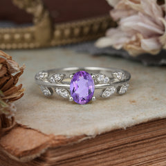 1 Carat Oval Cut Amethyst Nature Inspired Engagement Ring