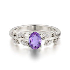 1 Carat Oval Cut Amethyst Nature Inspired Engagement Ring
