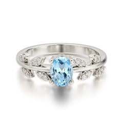 1 Carat Oval Cut Aquamarine Nature Inspired Engagement Ring