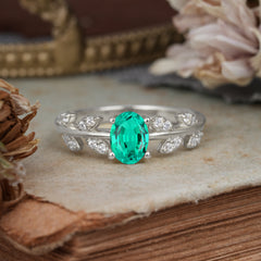 1 Carat Oval Cut Emerald Nature Inspired Engagement Ring