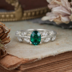 1 Carat Oval Cut Emerald Nature Inspired Engagement Ring