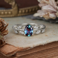 1 Carat Oval Cut 4 Prong Alexandrite Nature Inspired Engagement Ring