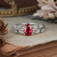 1 Carat Oval Cut 4 Prong Ruby Nature Inspired Engagement Ring