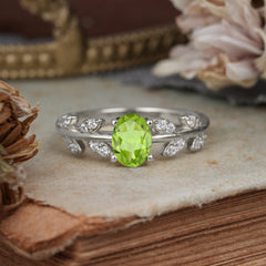 1 Carat Oval Cut 4 Prong Peridot Nature Inspired Engagement Ring