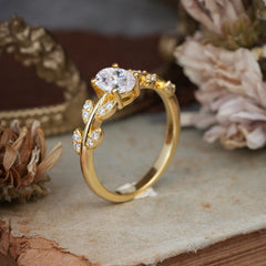 1 Carat Oval Cut 4 Prong Moissanite Nature Inspired Engagement Ring