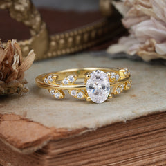 1 Carat Oval Cut 4 Prong Moissanite Nature Inspired Engagement Ring