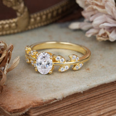 1 Carat Oval Cut 4 Prong Moissanite Nature Inspired Engagement Ring