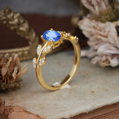 1 Carat Oval Cut 4 Prong Sapphire Nature Inspired Engagement Ring