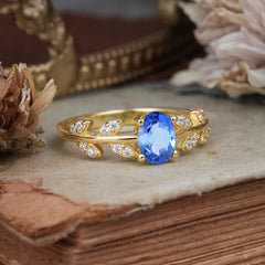 1 Carat Oval Cut 4 Prong Sapphire Nature Inspired Engagement Ring
