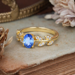 1 Carat Oval Cut 4 Prong Sapphire Nature Inspired Engagement Ring