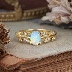 1 Carat Oval Cut 4 Prong Opal Nature Inspired Engagement Ring