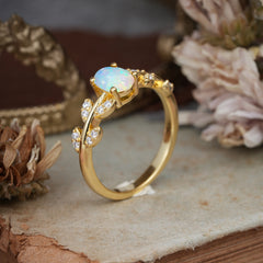 1 Carat Oval Cut 4 Prong Opal Nature Inspired Engagement Ring