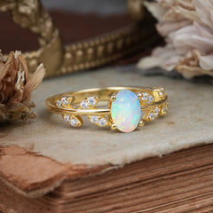 1 Carat Oval Cut 4 Prong Opal Nature Inspired Engagement Ring