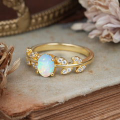1 Carat Oval Cut 4 Prong Opal Nature Inspired Engagement Ring