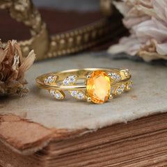 1 Carat Oval Cut 4 Prong Citrine Nature Inspired Engagement Ring