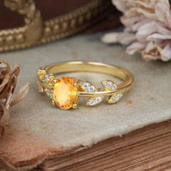 1 Carat Oval Cut 4 Prong Citrine Nature Inspired Engagement Ring