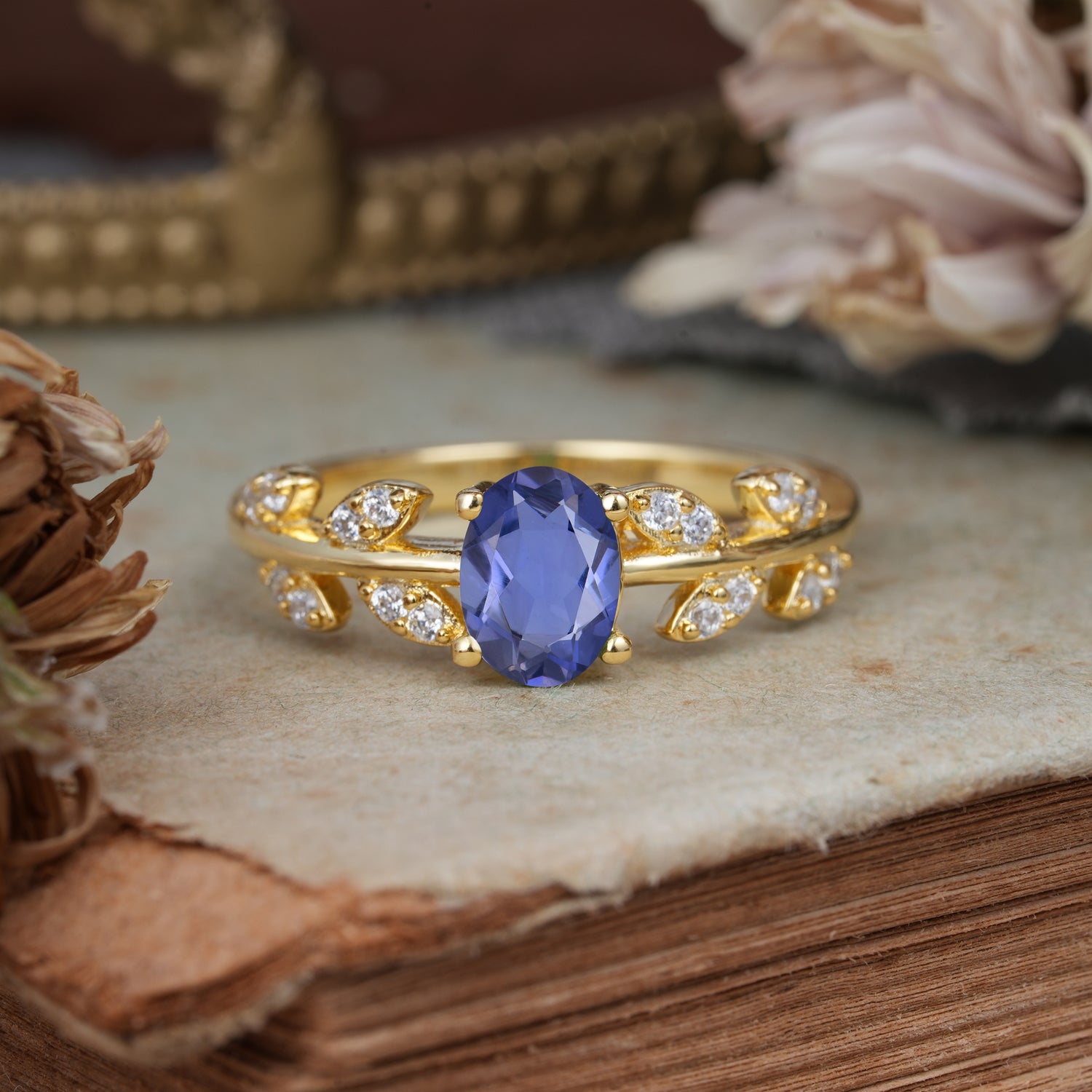 1 Carat Oval Cut 4 Prong Tanzanite Nature Inspired Engagement Ring