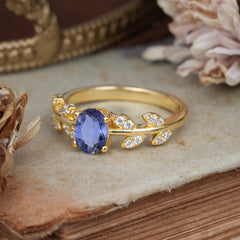1 Carat Oval Cut 4 Prong Tanzanite Nature Inspired Engagement Ring