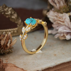 1 Carat Oval Cut 4 Prong Turquoise Nature Inspired Engagement Ring
