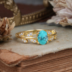 1 Carat Oval Cut 4 Prong Turquoise Nature Inspired Engagement Ring