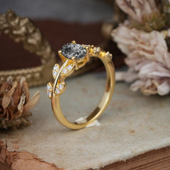 1 Carat Oval Cut 4 Prong Black Rutilated Quartz Nature Inspired Engagement Ring