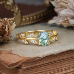 1 Carat Oval Cut Moss Agate Nature Inspired Engagement Ring