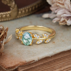 1 Carat Oval Cut Moss Agate Nature Inspired Engagement Ring