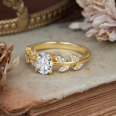1 Carat Oval Cut 4 Prong Lab Diamond Nature Inspired Engagement Ring