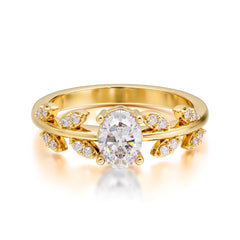 1 Carat Oval Cut Moissanite Nature Inspired Engagement Ring