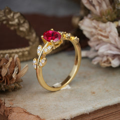 1 Carat Oval Cut Garnet Nature Inspired Engagement Ring