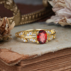 1 Carat Oval Cut Garnet Nature Inspired Engagement Ring