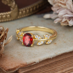1 Carat Oval Cut Garnet Nature Inspired Engagement Ring
