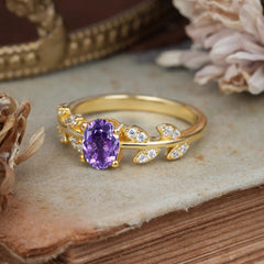 1 Carat Oval Cut Amethyst Nature Inspired Engagement Ring