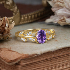 1 Carat Oval Cut Amethyst Nature Inspired Engagement Ring