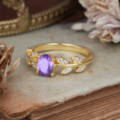 1 Carat Oval Cut Amethyst Nature Inspired Engagement Ring